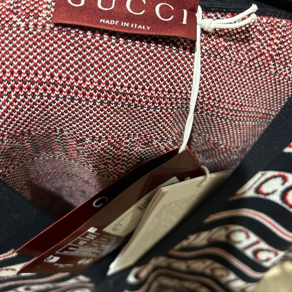 Men's Gucci logo, cotton jacquard cardigan in ink, red and white size XL - Picture 7 of 12